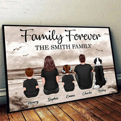 Family Forever Beach Design - Personalized Keychain, Poster, Wallet Card, and Pillow, Unique Gift