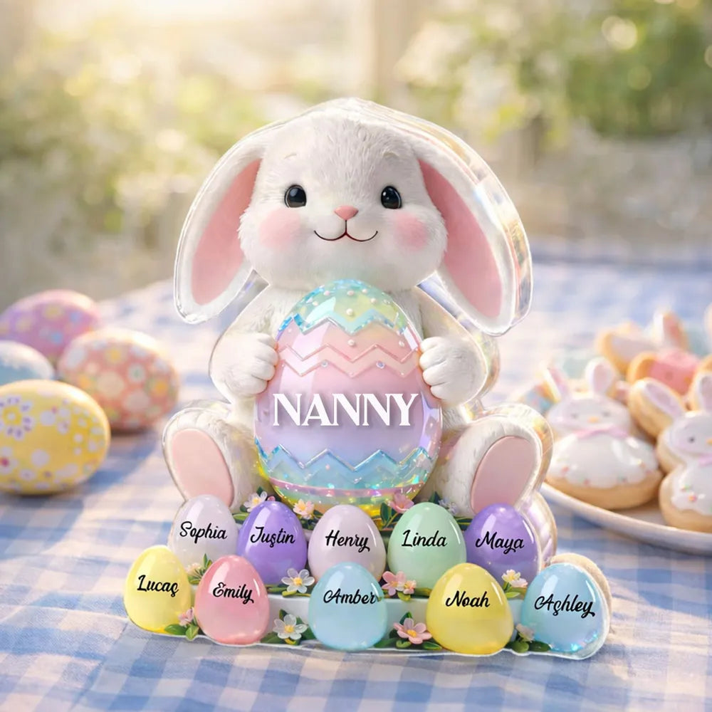 Custom Easter Bunny Shaped Acrylic Block Plaque, Pastel Egg Design for a Love-Filled Keepsake Gift for Nanny