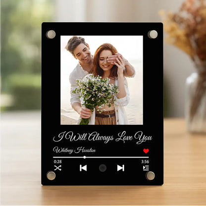 Custom Anniversary Acrylic Music Frame – Date, Names, and Photo with Favorite Song Display