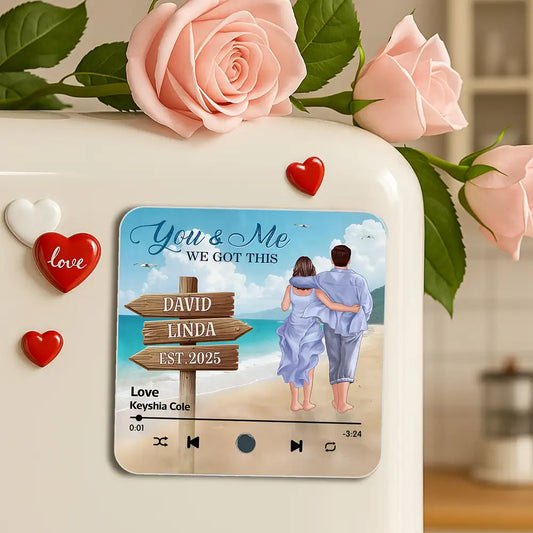 Romantic Beach Couple Music Magnet – You & Me Personalized Acrylic Keepsake, Wedding or Anniversary Gift