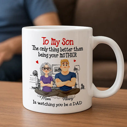 Personalized Ceramic Mug for Son, Custom Cute Mom and Son Illustration, Daily Coffee Gift That Hits the Heart