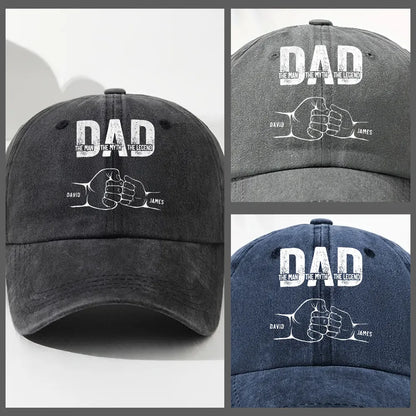 Personalized Washed Denim Baseball Cap with Dad The Man The Myth The Legend, Casual Everyday Wear, Unique Gift for Dad