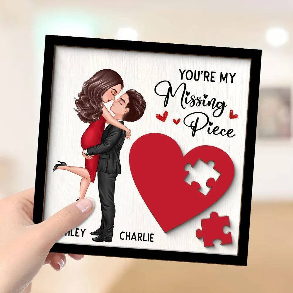 Personalized Couple Missing Piece Wooden Plaque with Red Heart for Valentine's Day Gift5