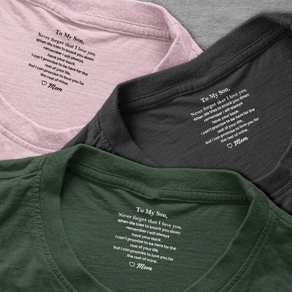 Classic Tee Gift for Son From Mom, Never Forget That I Love You Quote, Cozy Daily Wear, Personalized Keepsake