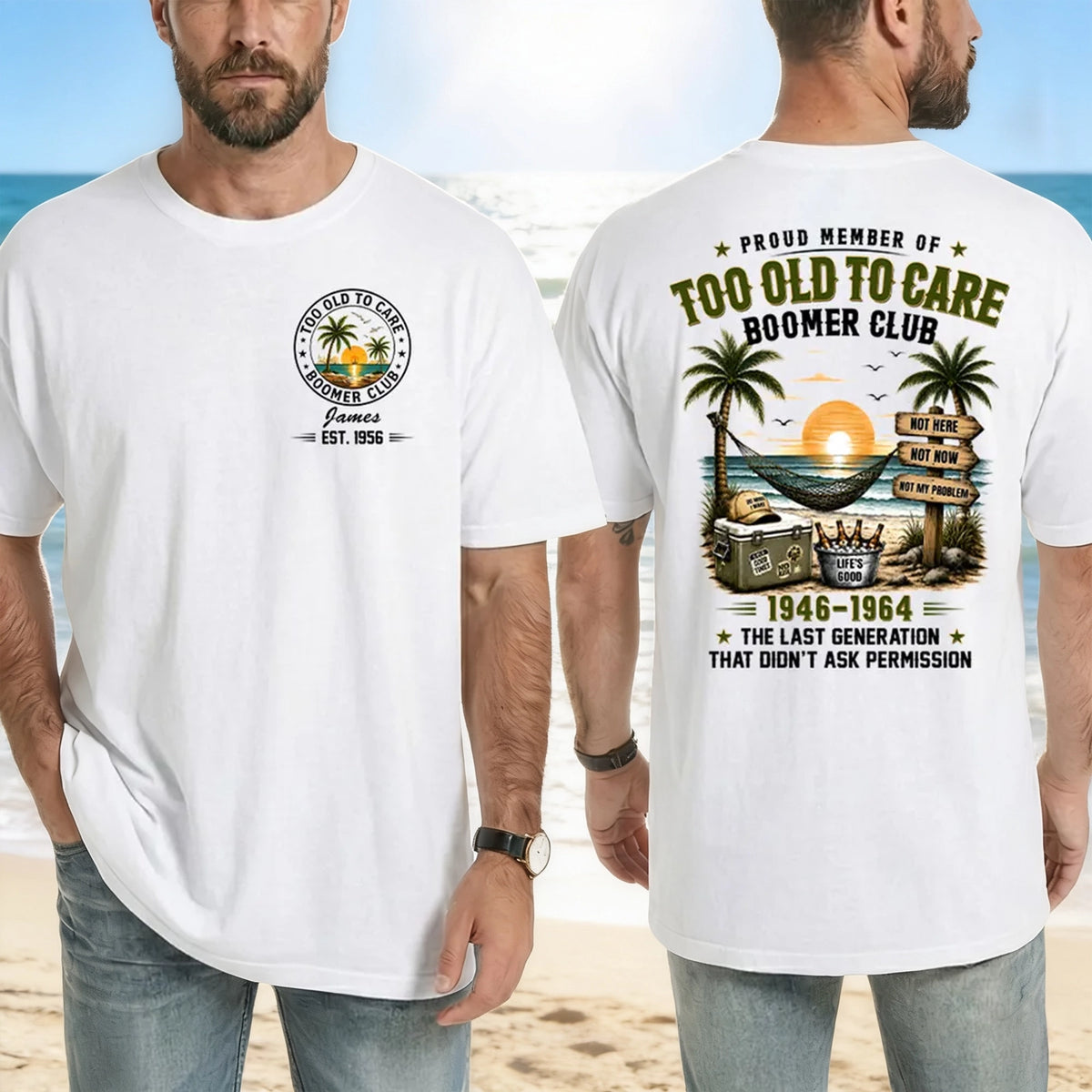 Classic Tee with Beach Boomer Club Artwork, Custom Funny Shirt, Creative Gift for Grandpa