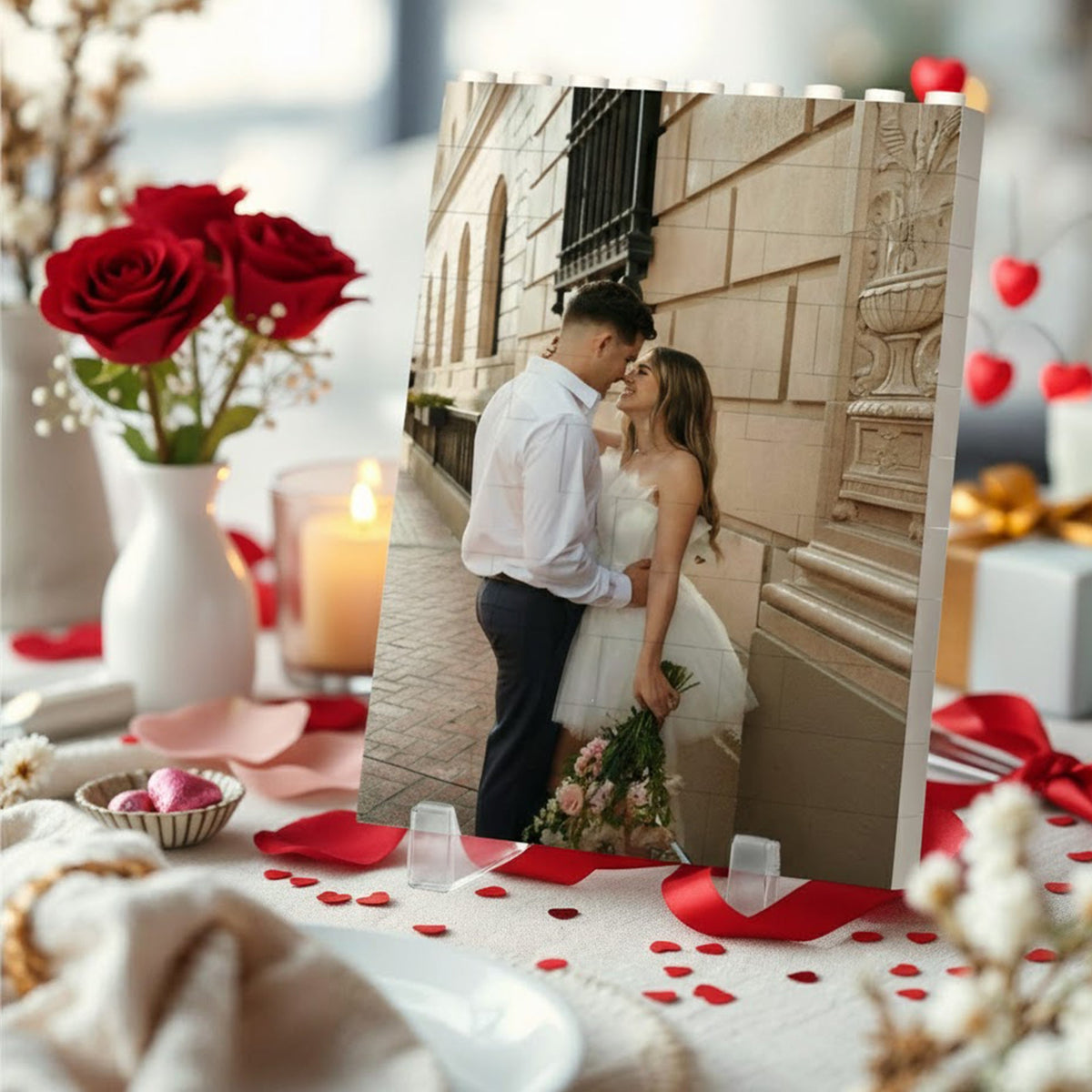 PVC Building Brick Puzzle Personalized Couple Photo with Heart Accent, Sweet Together-Time Display, Creative Gift for Boyfriend or Girlfriend