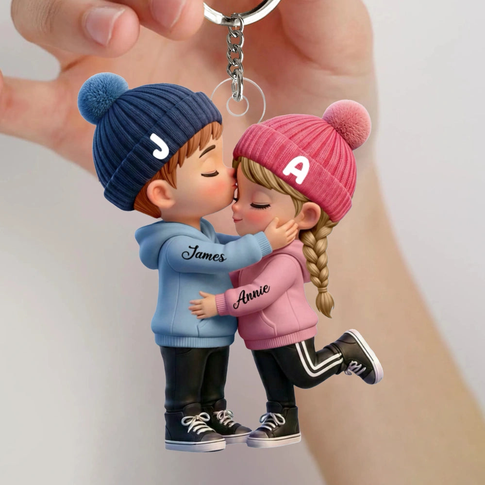 Personalized Acrylic Keychain, Kissing Couple Car Charm in Soft Colors, Unique Gift for Her