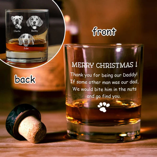 Personalized Whiskey Glasses with Pet Photos, Custom Christmas Gift for Pet Lovers from Their Furry Friends