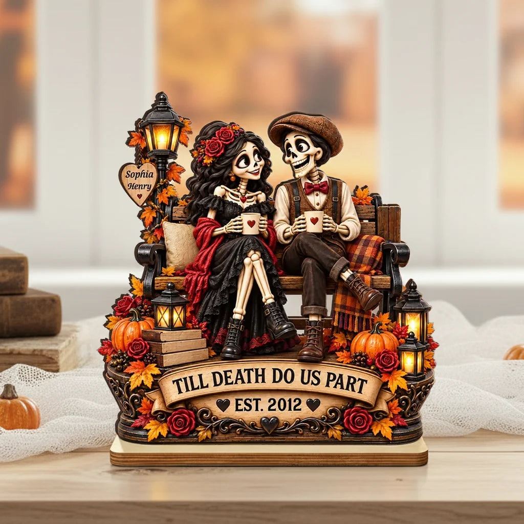 Till Death Do Us Part Personalized 2-Layer Wooden Plaque, Skeleton Couple Creative Gift for Him or Her