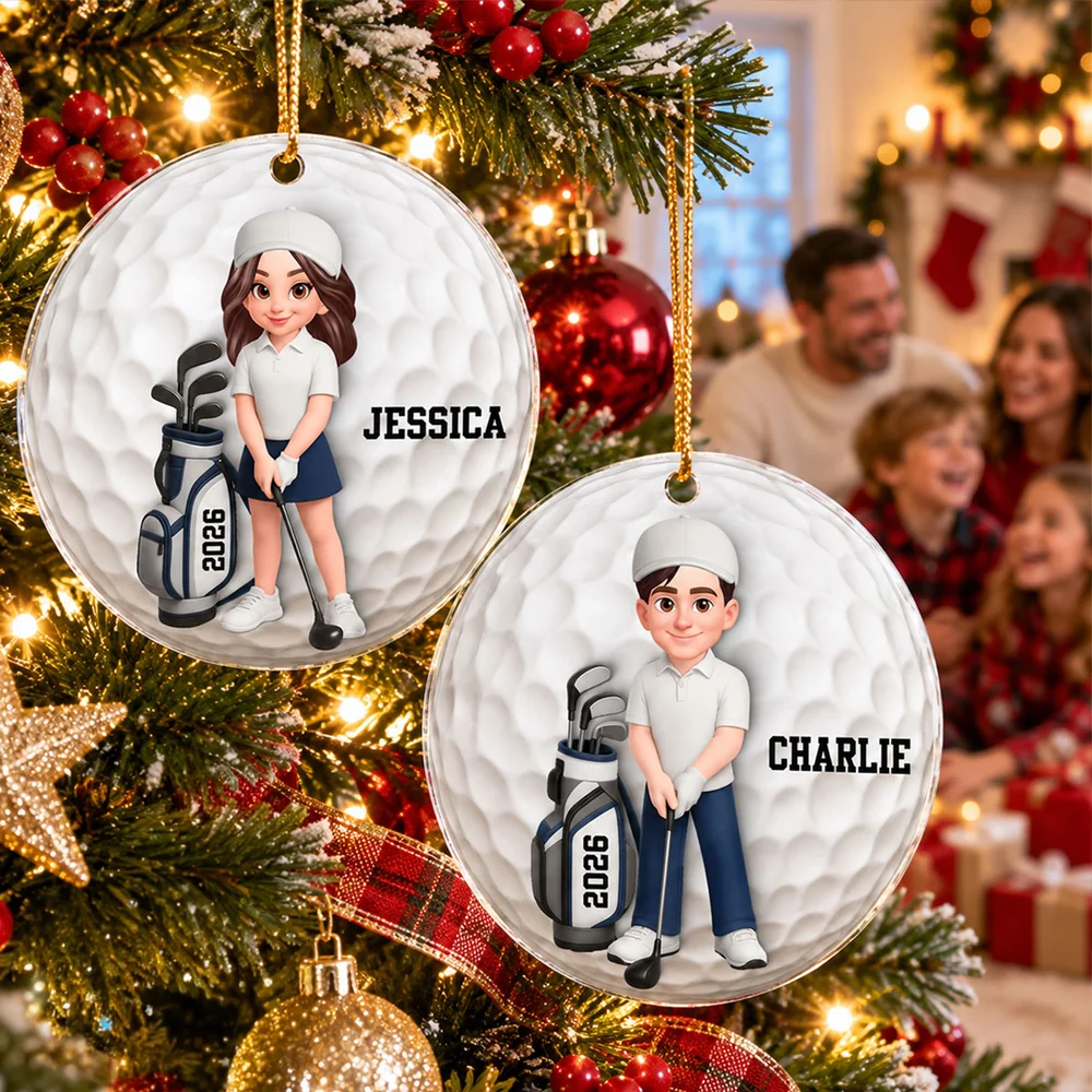 Personalized Acrylic Ornament, Golfer with Clubs, Creative Christmas Keepsake Gift for Golf Fans