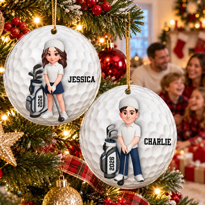 Personalized Acrylic Ornament, Golfer with Clubs, Creative Christmas Keepsake Gift for Golf Fans