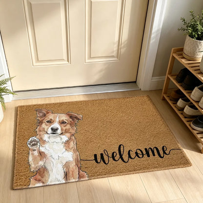 Welcome Standard Doormat with Personalized Waving Dog Art, Unique Gift for a Pet Owner's Entryway