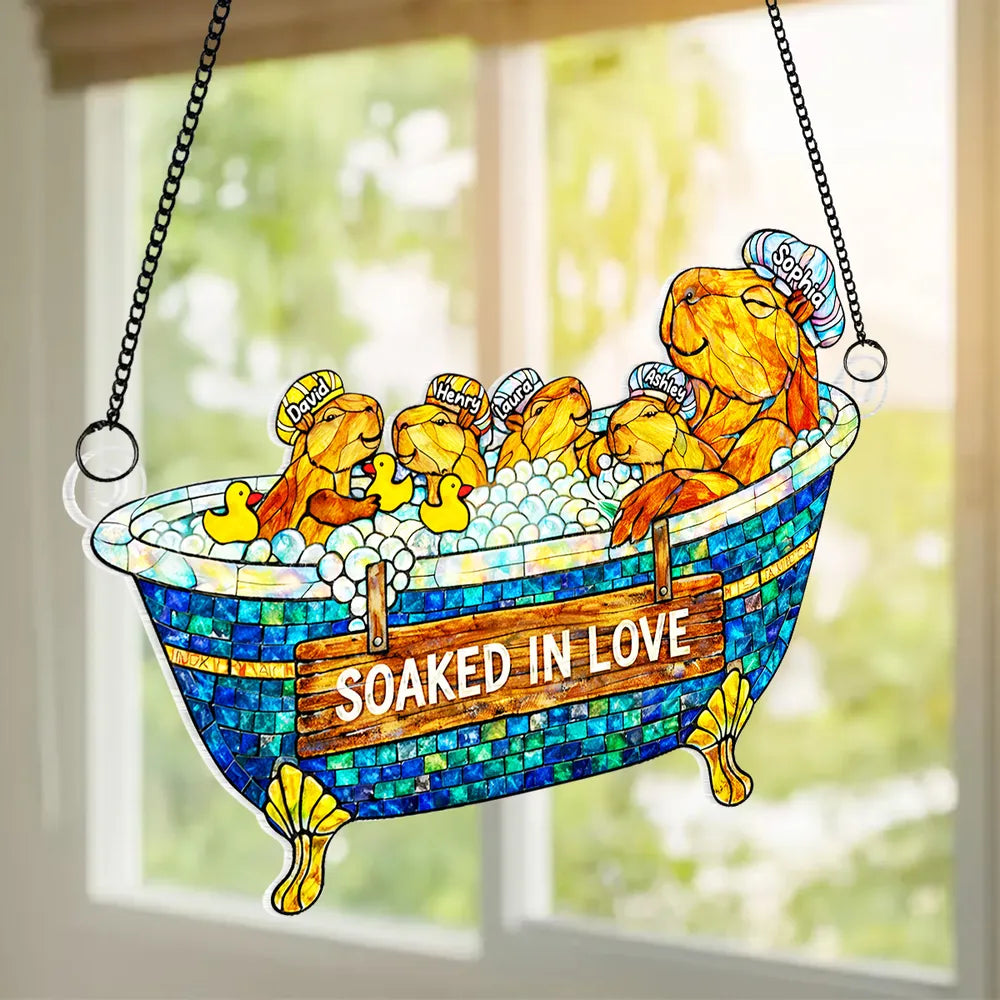 Acrylic Suncatcher Ornament With Cute Bathtub Critters Soaked In Love Sunlight Reflection Window Decor Thoughtful Gift For Mom