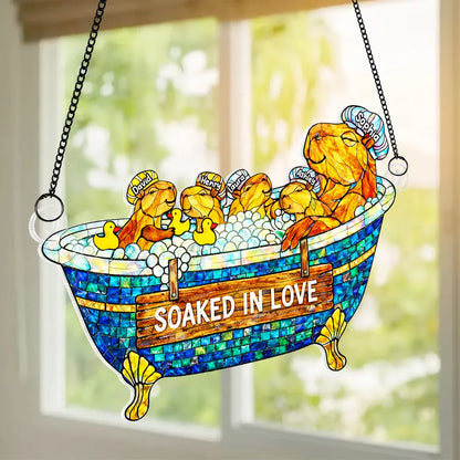Acrylic Suncatcher Ornament With Cute Bathtub Critters Soaked In Love Sunlight Reflection Window Decor Thoughtful Gift For Mom