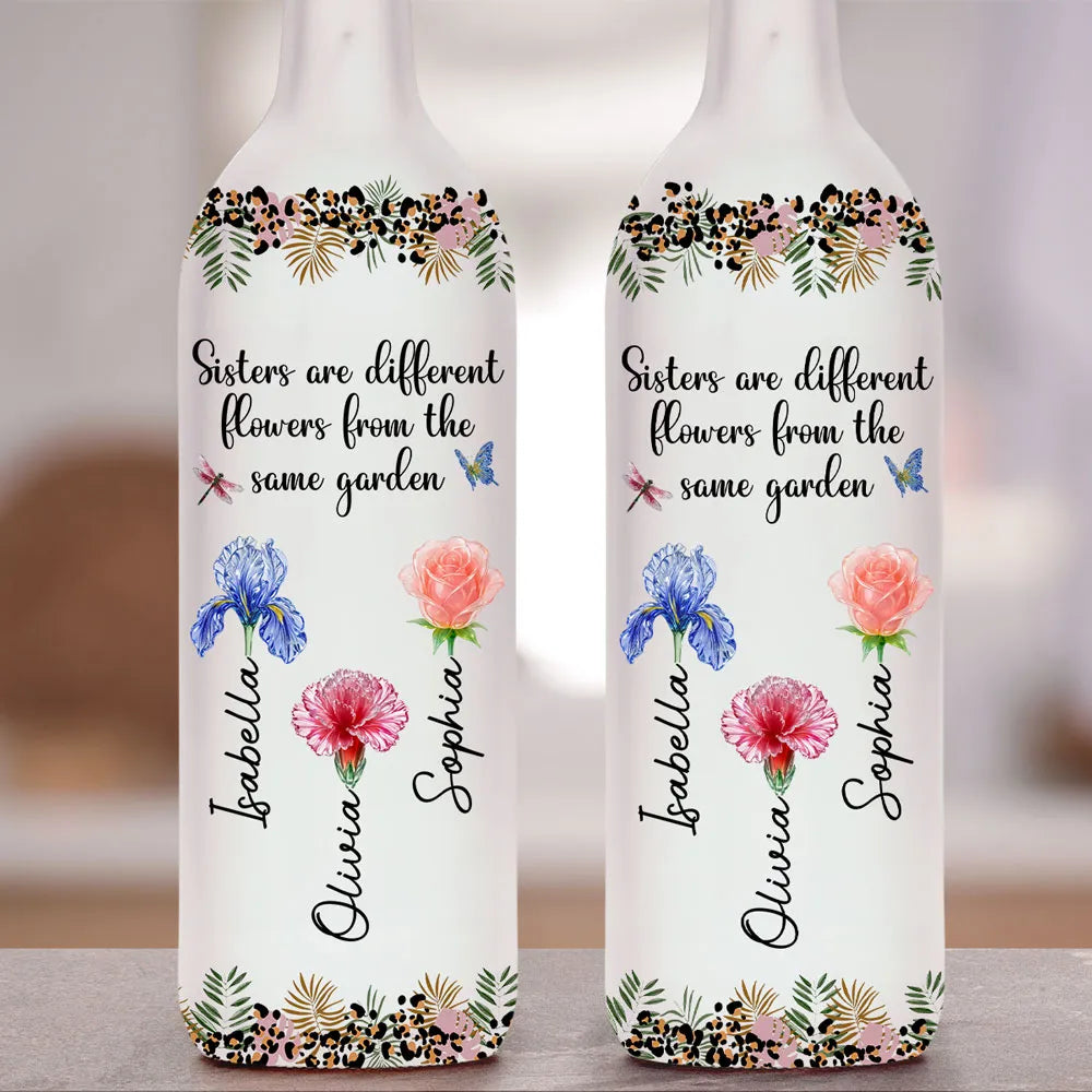 Sisters Are Different Flowers Bottle Lamp, Personalized Floral Bottle Lamp for Cozy Ambient Light, Thoughtful Gift for Sister
