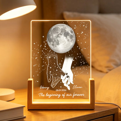 Personalized LED Light Frame, Couple Moon & Stars Design, Unique Gift for Couple with Soft Romantic Glow