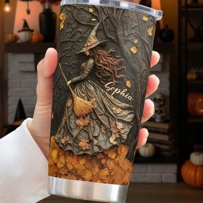 Personalized Insulated Travel Tumbler, Spooky Witch Autumn Art, Unique Gift for Fall Drink Lovers