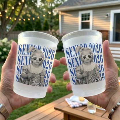Custom Photo Frosted Plastic Cup for Graduation Parties, Retro Senior Vibes, A Unique Keepsake Gift for a Grad