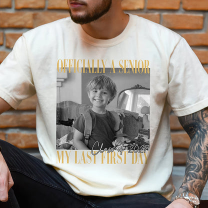 Senior Last First Day Personalized Classic Tee, Black and Gold Photo Keepsake, Creative Gift for Student