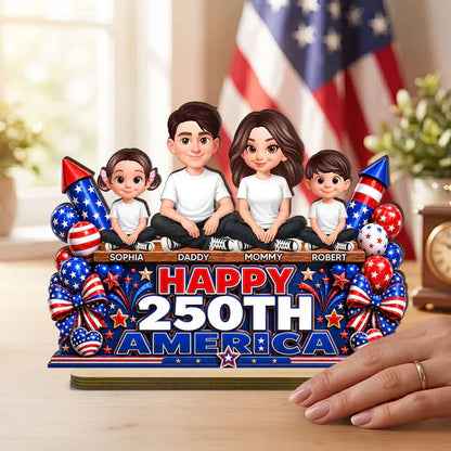 Custom 2-Layer Wooden Plaque, Sitting Family Patriotic Keepsake, Creative Gift for Family