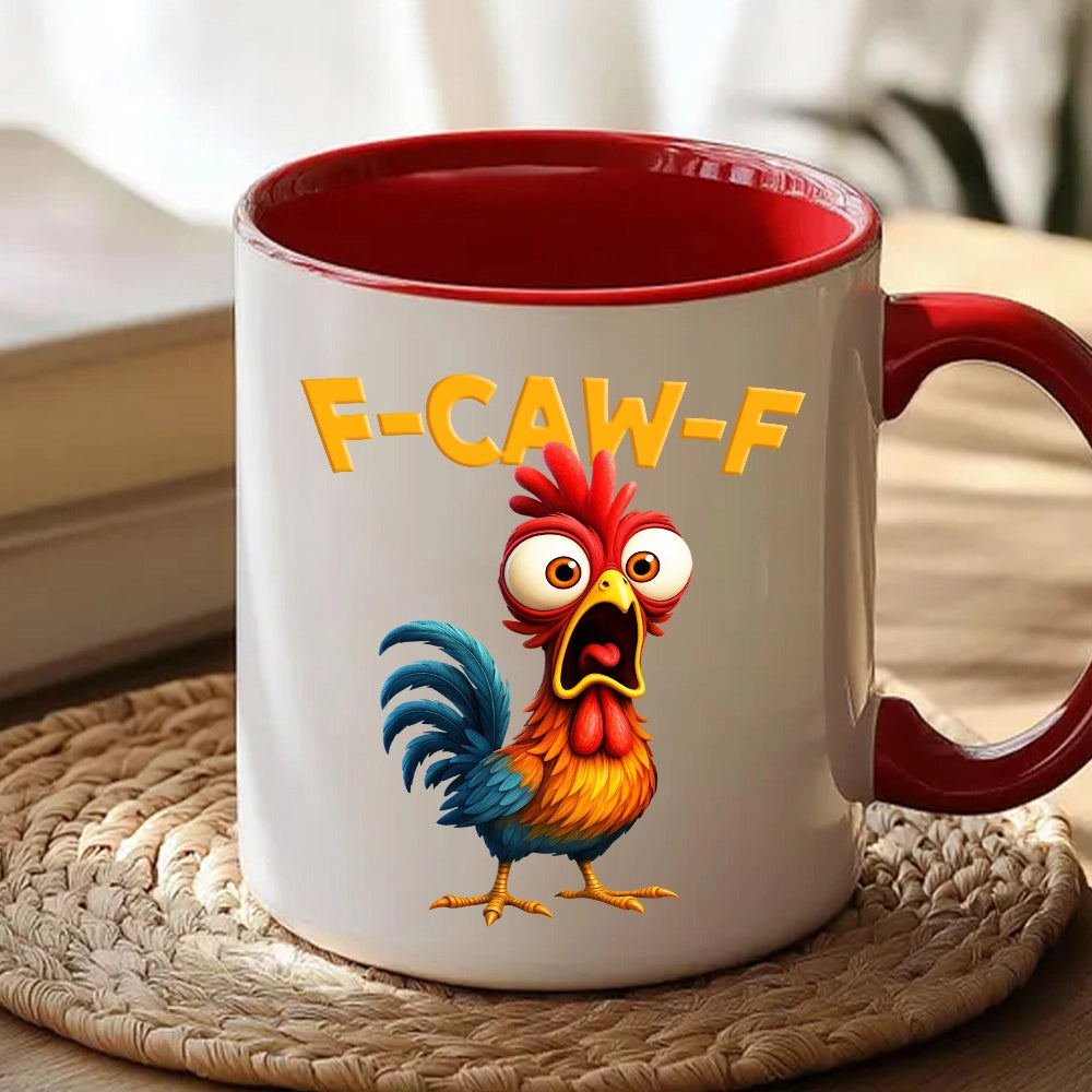 Funny Rooster Mug, Colorful Cartoon Art for Morning Coffee & Office Laughs, a unique gift for Coworkers and Friends