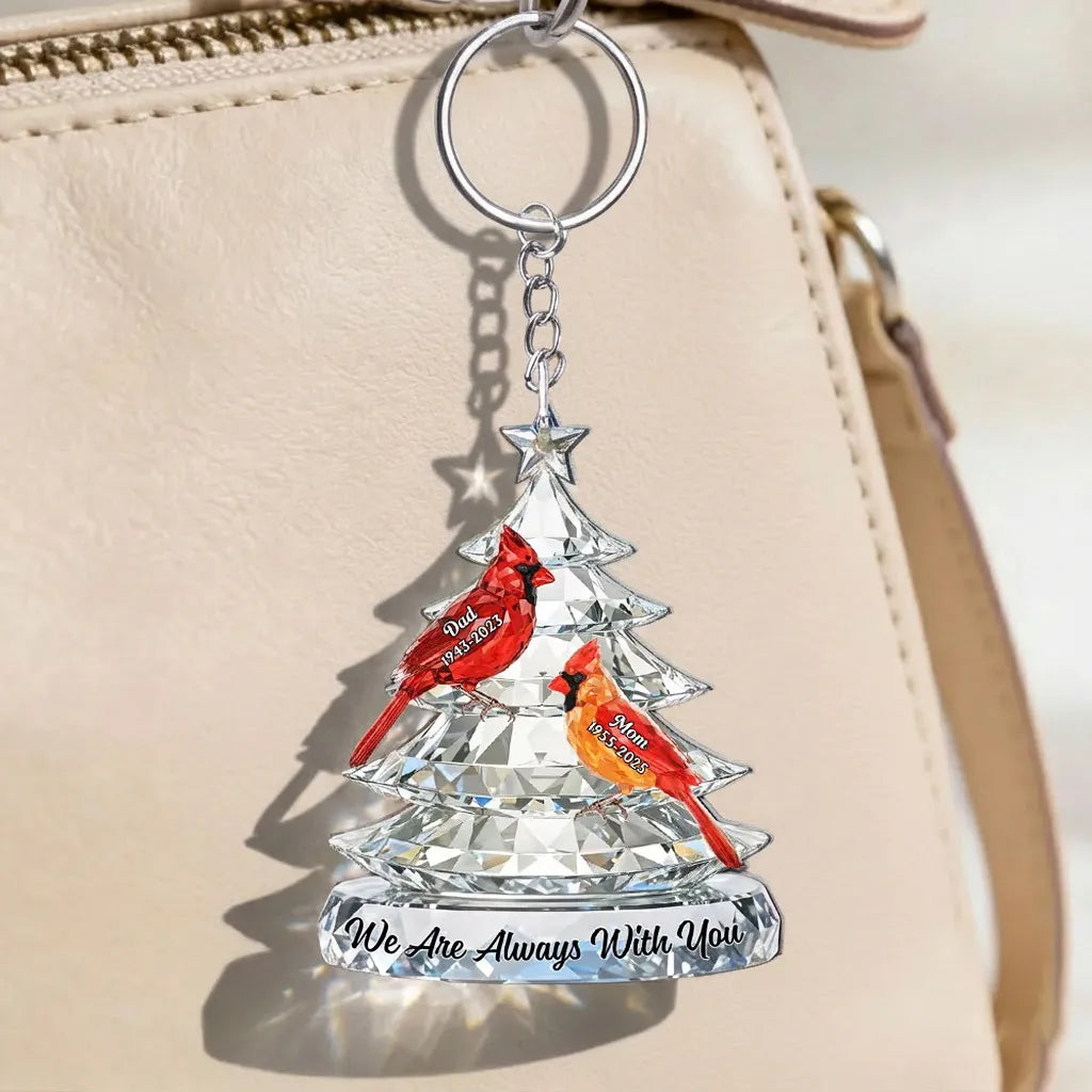 Personalized Acrylic Car Hanger with Cardinals and Christmas Tree, We Are Always With You, Unique Memorial Gift