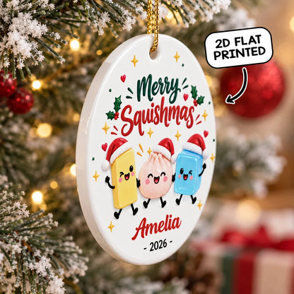 Personalized Ceramic Ornament, Merry Squishmas Cartoon Keepsake, Unique Christmas Gift for Squishy Fans
