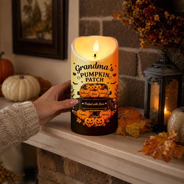 Personalized Flameless LED Candle, Grandma's Pumpkin Patch Pumpkins & Truck, Unique Gift for Grandma
