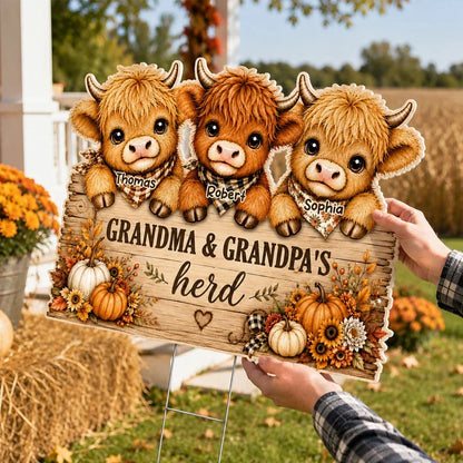 Personalized Grandma & Grandpa's Herd Shaped Yard Sign, Cows Peeking in Autumn, Creative Family Gift