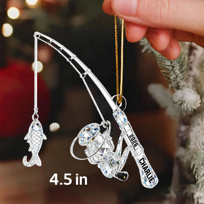 Personalized Acrylic Ornament, Fishing Rod and Catch Keepsake, Creative Christmas Gift for Fishing Lover