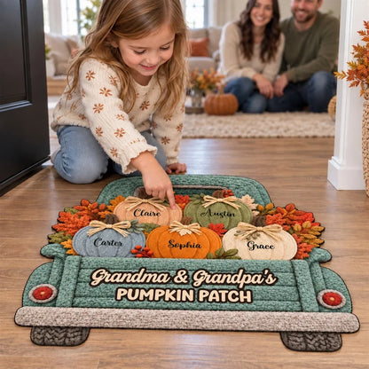 Personalized Shaped Doormat, Autumn Pumpkin Truck Decor, Unique Gift for Grandma and Grandpa
