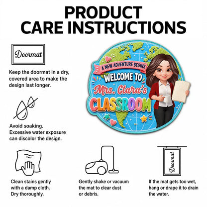 Personalized Shaped Doormat, Globe Classroom Welcome Design, Unique Creative Gift for Teacher