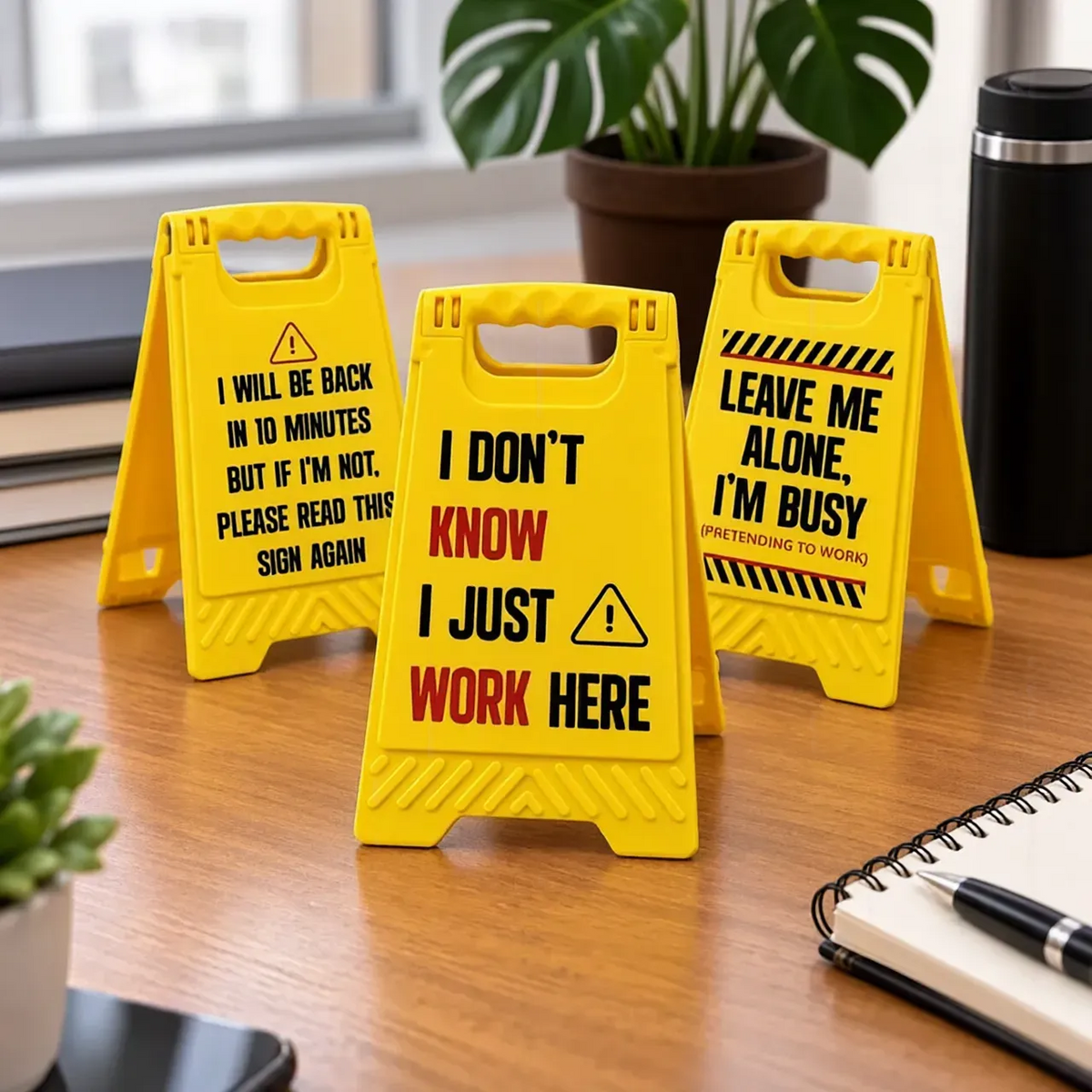 Personalized Warning Sign Phone Stand, Bright Yellow Office Desk Accent, Unique Gift for Coworker