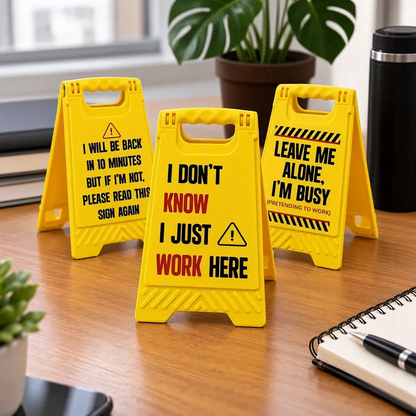 Personalized Warning Sign Phone Stand, Bright Yellow Office Desk Accent, Unique Gift for Coworker