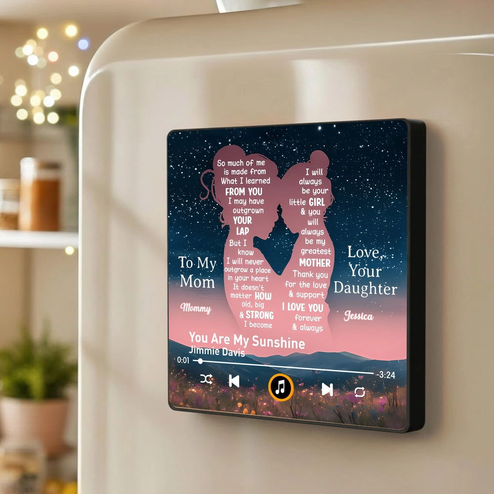 Personalized Acrylic Music Magnet for Mom, Sunset Mountain Song Design, Unique Mother-Daughter Gift That Feels Like a Keepsake