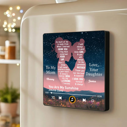Personalized Acrylic Music Magnet for Mom, Sunset Mountain Song Design, Unique Mother-Daughter Gift That Feels Like a Keepsake