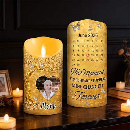 Personalized Flameless LED Candle with Photo Calendar Heart Date Warm Glow Memorial Keepsake Unique Gift for Mom