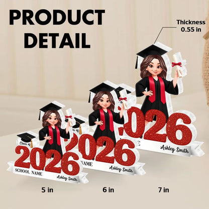 Personalized Class of Graduation Shaped Acrylic Block Plaque, Cute Grad Holding Diploma Shelf Decor, Unique Gift