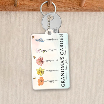 Grandma's Garden Love Grows Here Beautiful Birth Month Flower Gift For Grandma Mom Personalized Keychain, Poster, Plaque, Wallet Card, Car Hanger