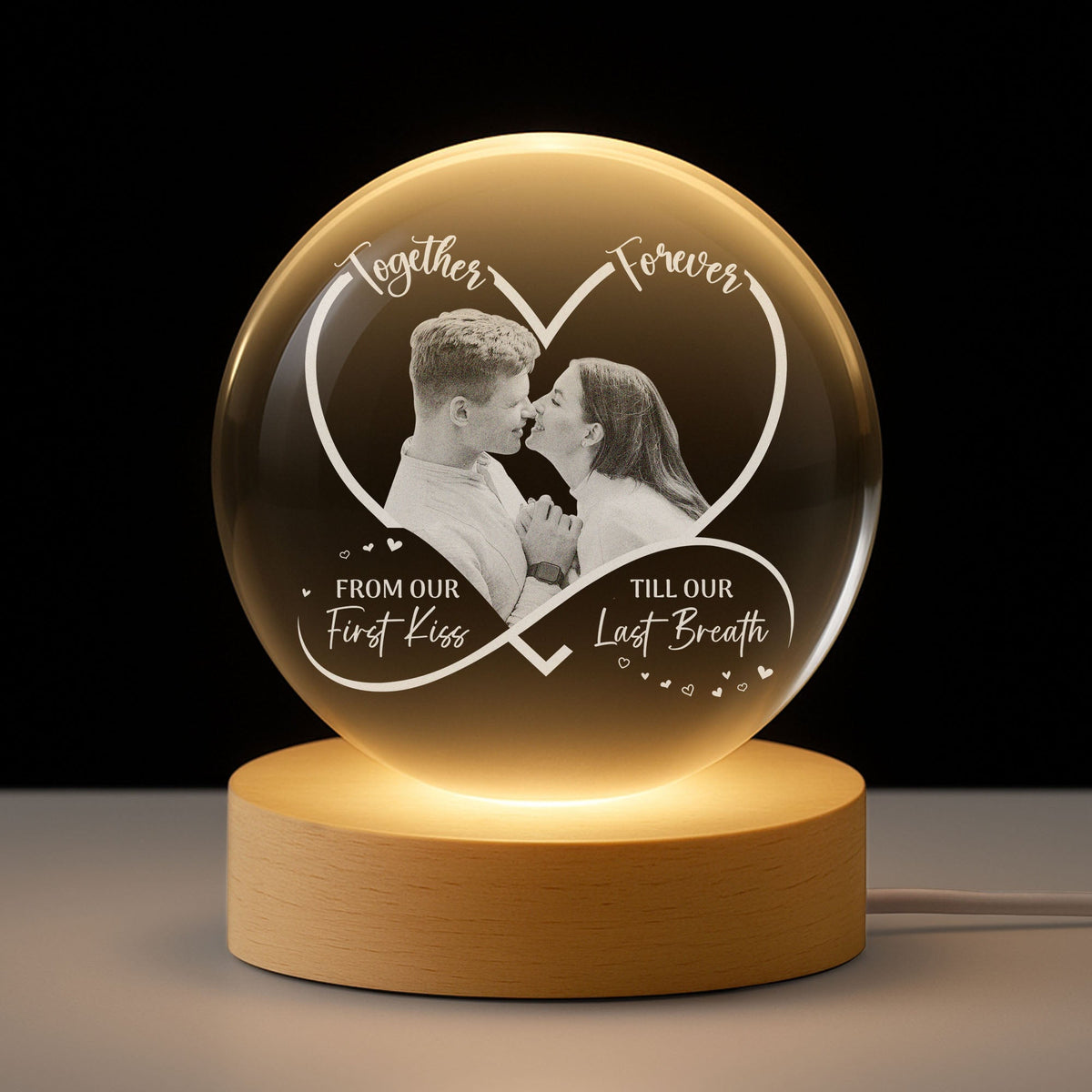 Personalized Globe Lamp for Couples – Together Forever Photo Light, From Our First Kiss Till Our Last Breath, Unique Romantic Gift