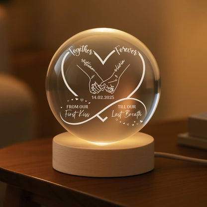 Personalized Globe Lamp for Couples – Together Forever Photo Light, From Our First Kiss Till Our Last Breath, Unique Romantic Gift