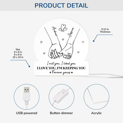 Personalized Acrylic Light Box with Holding Hands Sketch, Warm Glow Bedroom Lamp, Unique Romantic Gift for Couple