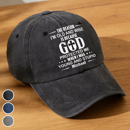 Washed Denim Baseball Cap with Funny Faith Quote, Personalized Vintage Hat for Everyday Outdoor Wear, Unique Gift