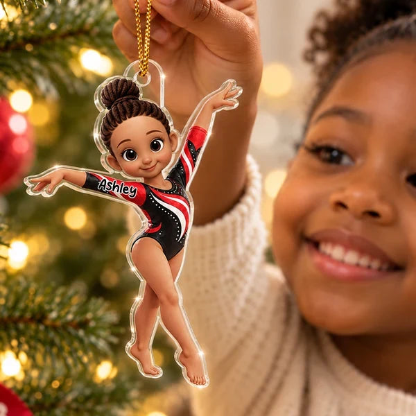 Personalized Acrylic Ornament, Graceful Cartoon Gymnast Pose, Unique Christmas Gift for Daughter
