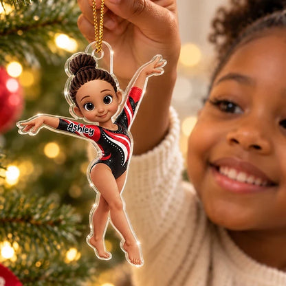 Personalized Acrylic Ornament, Graceful Cartoon Gymnast Pose, Unique Christmas Gift for Daughter