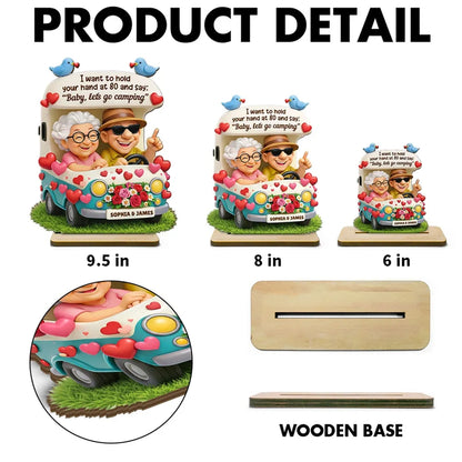 Personalized 2-Layer Wooden Plaque Cute Cartoon Couple in Camper Van 'Baby, let's go camping' Unique Gift for Him or Her