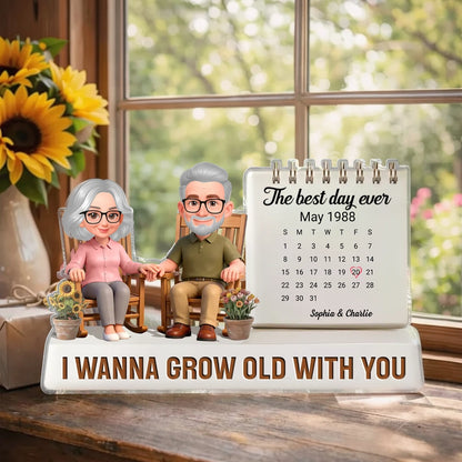 Personalized Shaped Acrylic Block Plaque with Couple Holding Hands and Calendar Scene, Unique Anniversary Gift for Wife or Husband