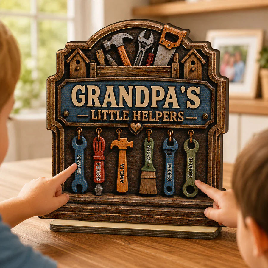 Personalized 2-Layer Wooden Plaque With Workshop Tools, Unique Father's Day Gift for Grandpa