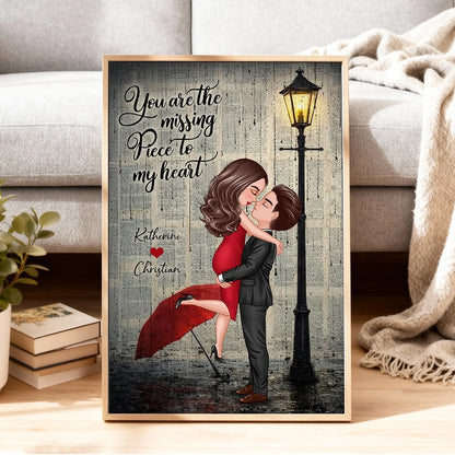 Personalized Couple Hugging Under Street Lamp Poster, Vintage Romance Wall Art, Unique Gift for Couples