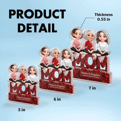 Shaped Acrylic Block Plaque for Mom, Personalized Mother and Kids Love Memory Decor with Rose MOM Design, Thoughtful Gift